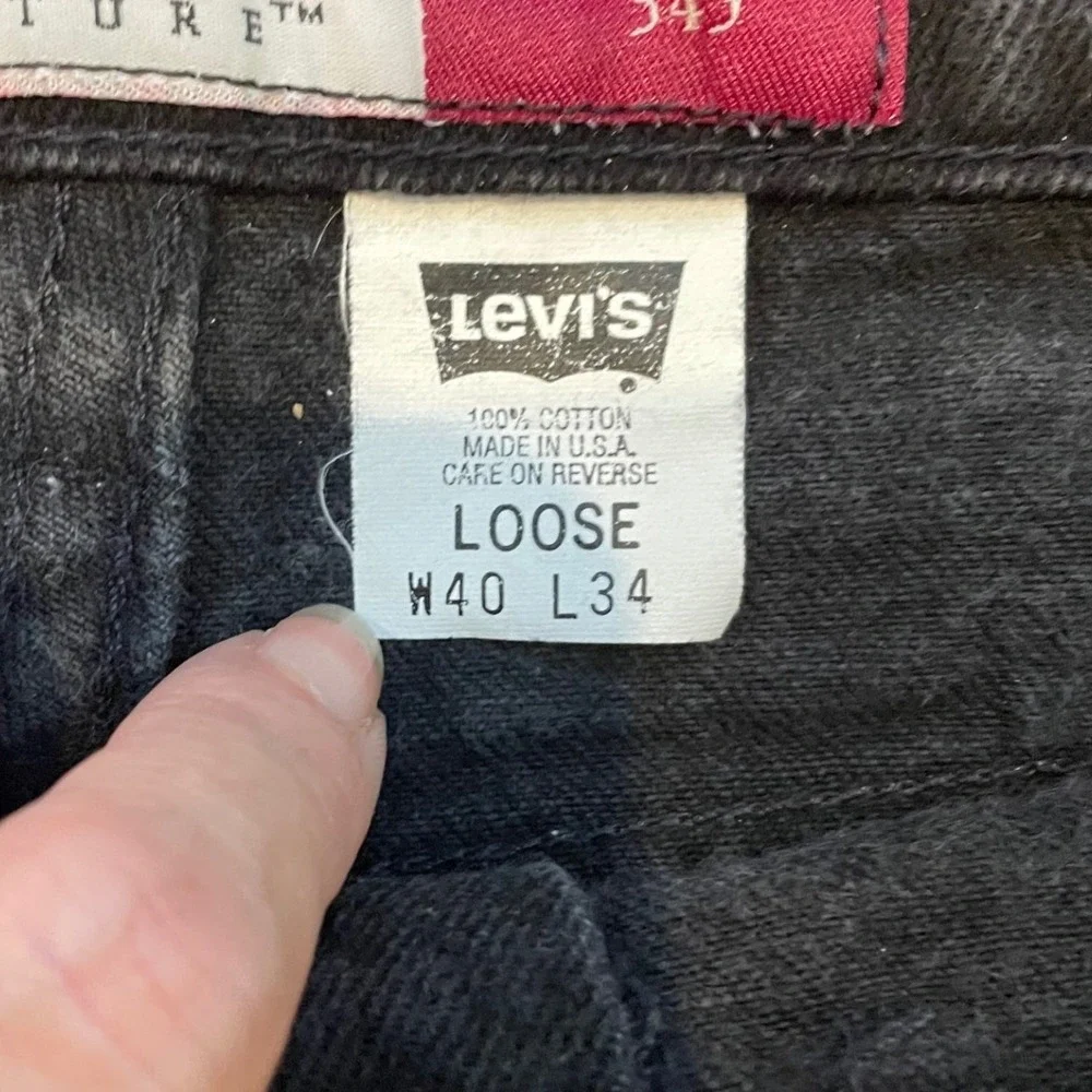 Levi's 545 Loose Jeans Mens 40x34 Black Cotton Vintage USA Orange Tab Baggy 90s